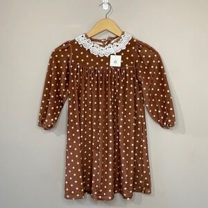 Wren and James Kids Rust Brown Velvet Floral Dress Lace Collar Size 5/6 NEW
